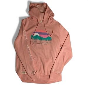 Simply Southern Pink Sunset Mountain Graphic Hoodie size medium